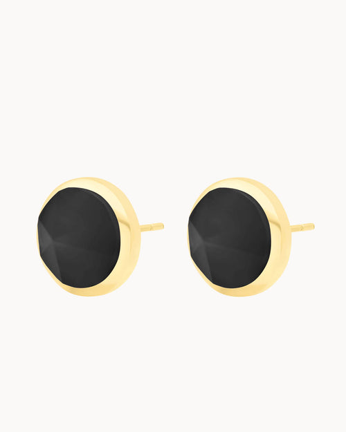Power Stone Black Cateye Ħabbata Stud Earrings, Gold