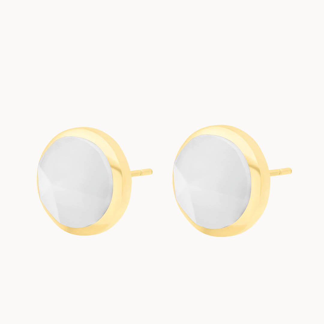 Faith Stone White Cateye Ħabbata Stud Earrings, Gold