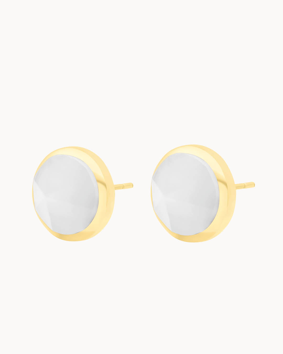 Faith Stone White Cateye Ħabbata Stud Earrings, Gold