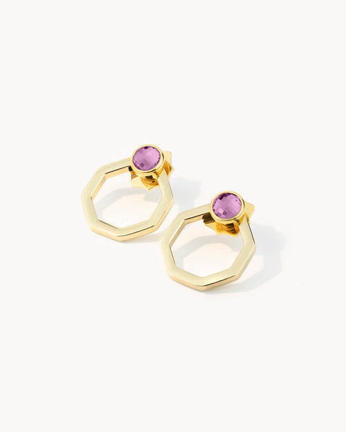 February Birthstone Devotion Octagon Ħabbata Earring Set, Gold