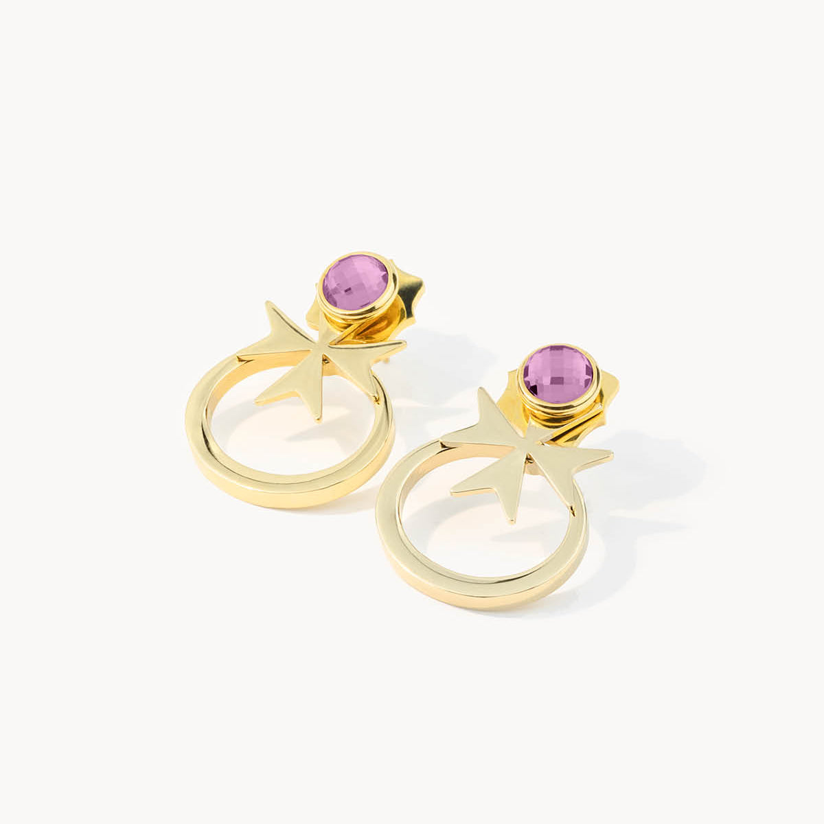 February Birthstone Devotion Maltese Cross Ħabbata Earring Set, Gold