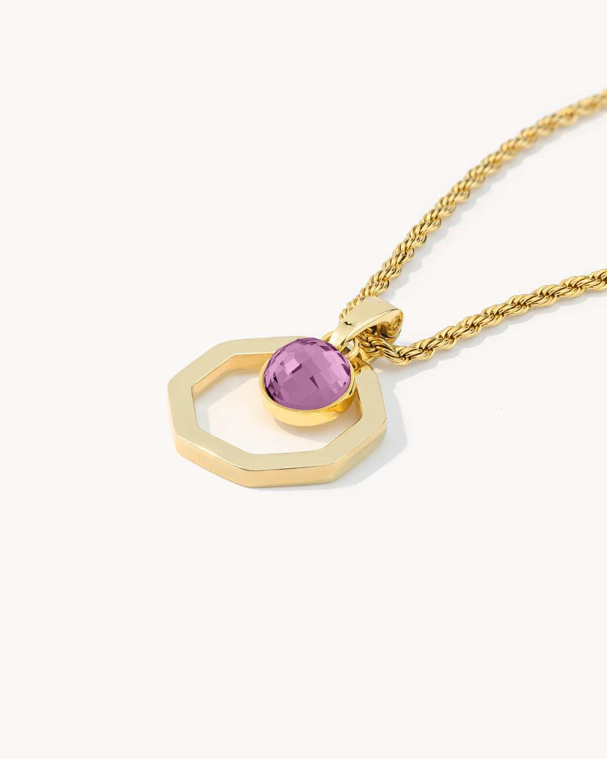 February Birthstone Octagon Ħabbata Necklace Set, Gold