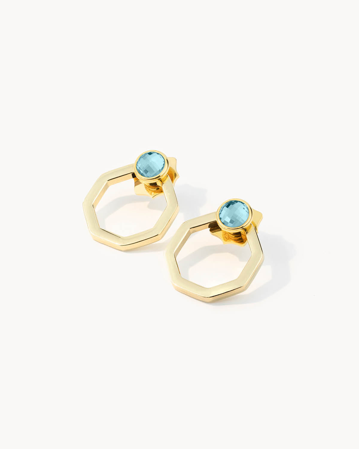 Birthstone Octagon Ħabbata Earring Set, Gold