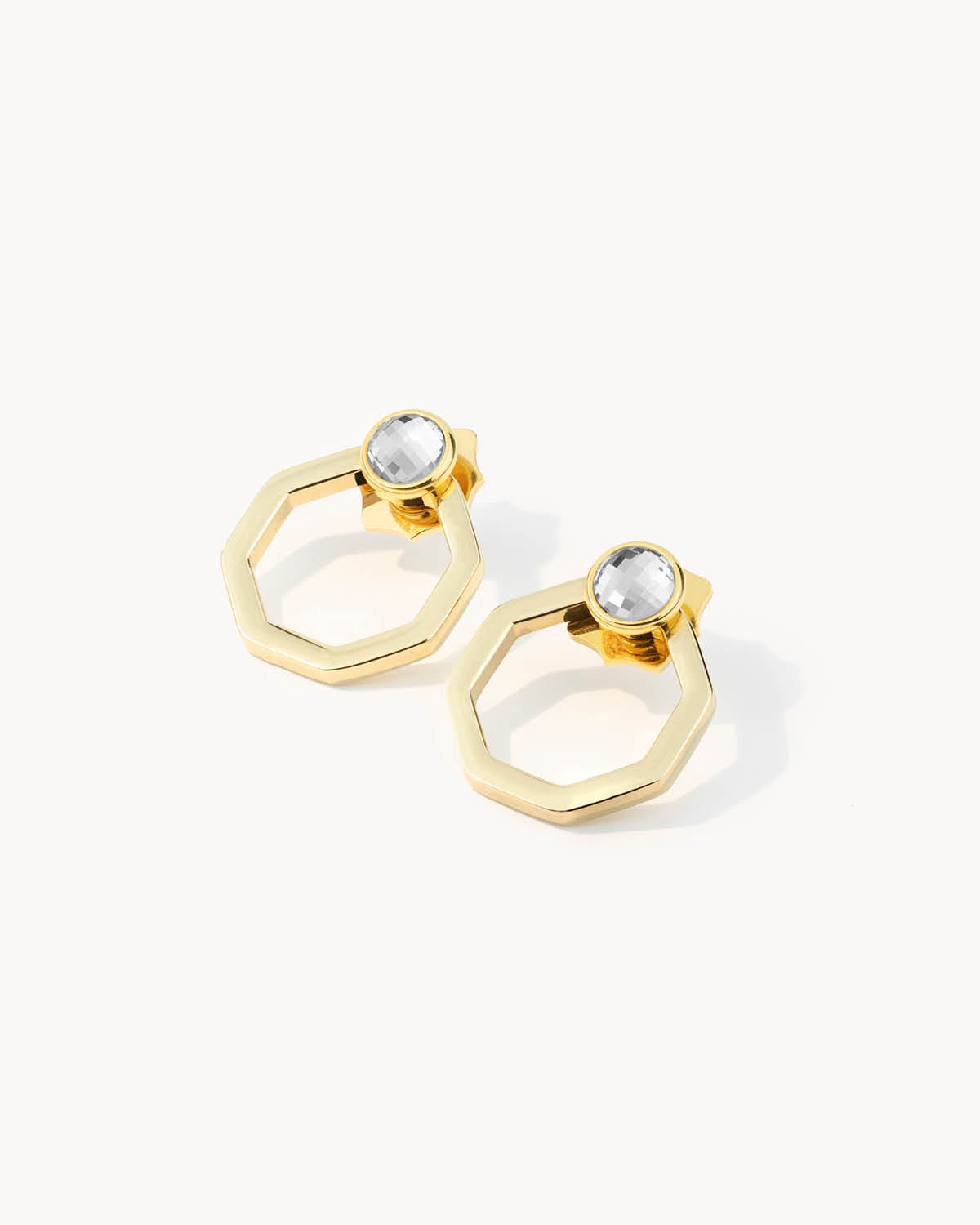 April Birthstone  Hope Octagon Ħabbata Earring Set, Gold