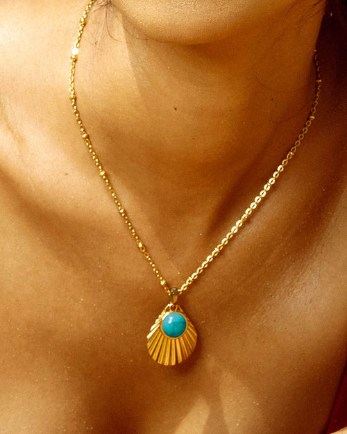 Serenity Stone Turquoise Howlite Shield Pendant, Gold