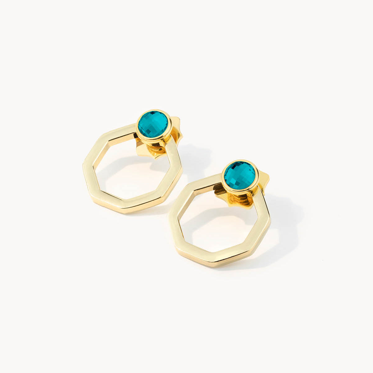 May Birthstone Friendship Octagon Ħabbata Earring Set, Gold