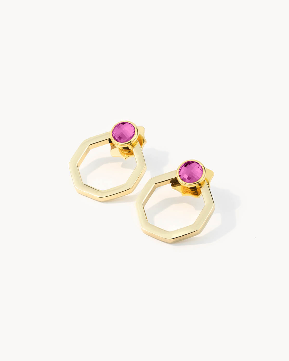 Birthstone Octagon Ħabbata Earring Set, Gold