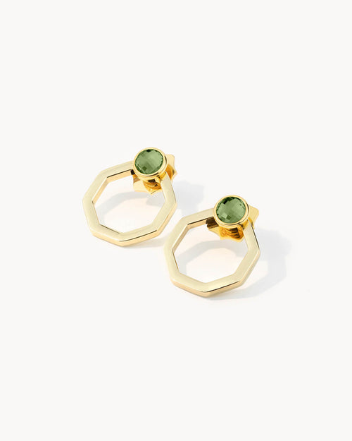 August Birthstone Beauty Octagon Ħabbata Earring Set, Gold