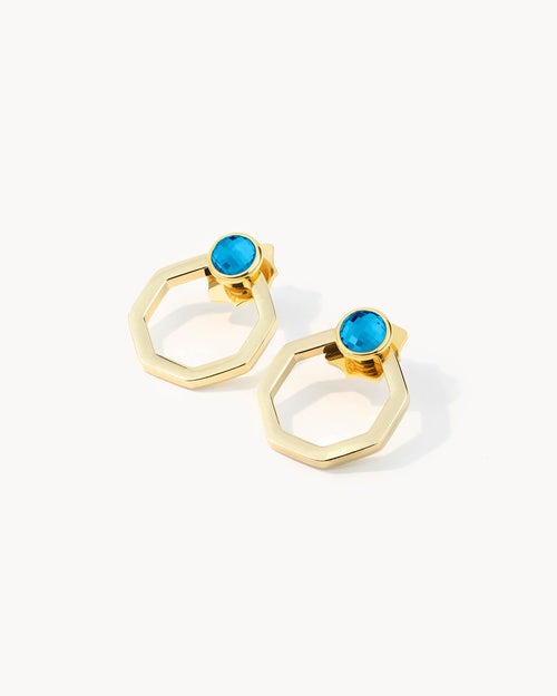 September Birthstone  Wisdom Octagon Ħabbata Earring Set, Gold