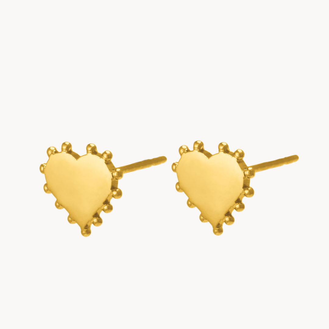 Dainty Studded Heart Earrings, Gold