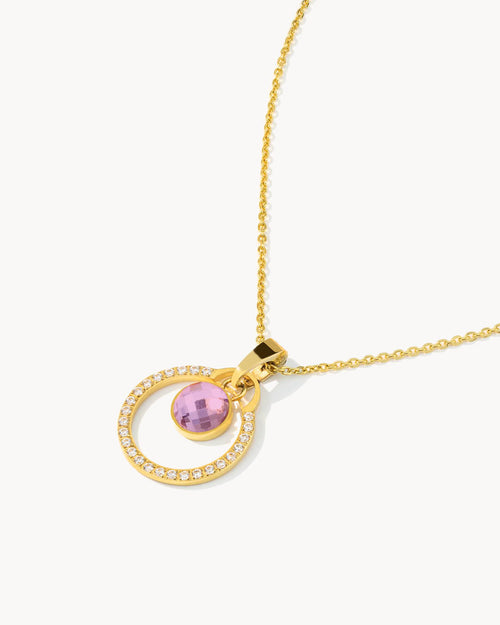 February Birthday Halo Necklace Set, Gold