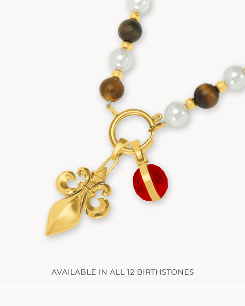   Duo Fleur-De-Lis Birthstone Necklace Set, Gold
