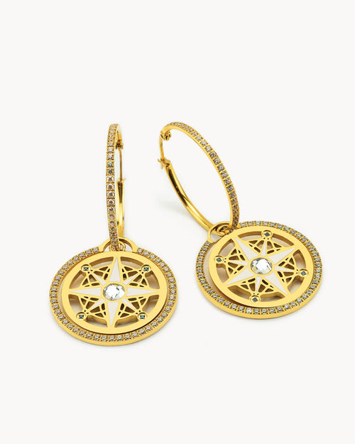 Compass Halo Earrings Set, Gold