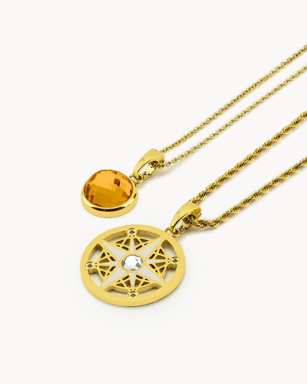 Geburtsstein-Kompass-Halskettenset, Gold