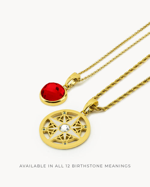 Birthstone Compass Necklace Set, Gold