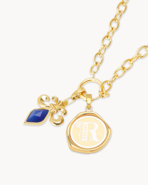 R Sigill Initial Fleur-De-Lis Teacher Necklace Set, Gold