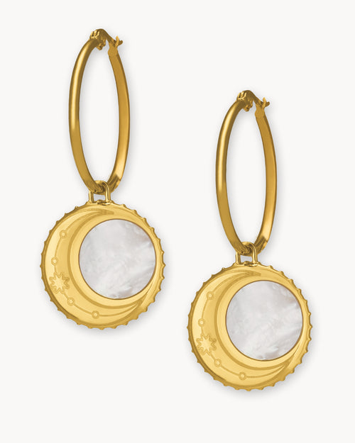 Set di orecchini a forma di luna con dichiarazione di protezione, oro