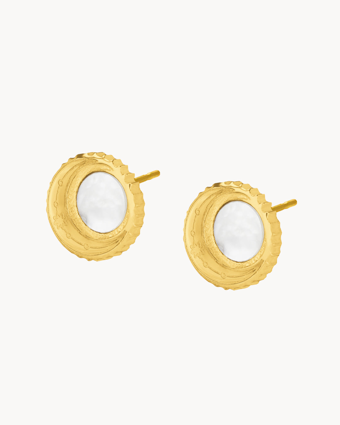 Protection Crescent Moon Stud Earrings, Mother of Pearl, Gold