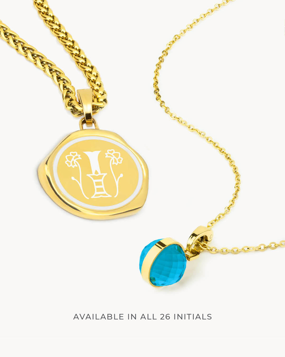 Wisdom Birthstone September Little Moments and Initial Siġill Necklace Set, Gold