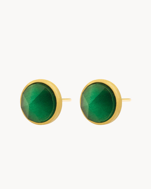 Confidence Stone Emerald Cateye Ħabbata Stud Earrings, Gold