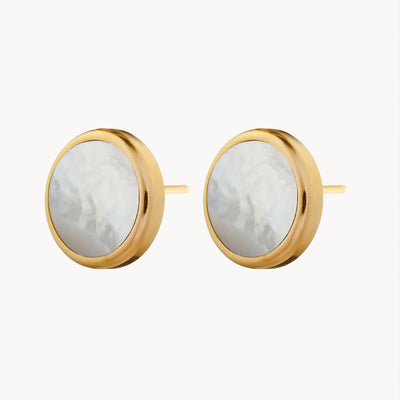 Protection Stone Mother Pearl Signature Stud Earrings, Gold
