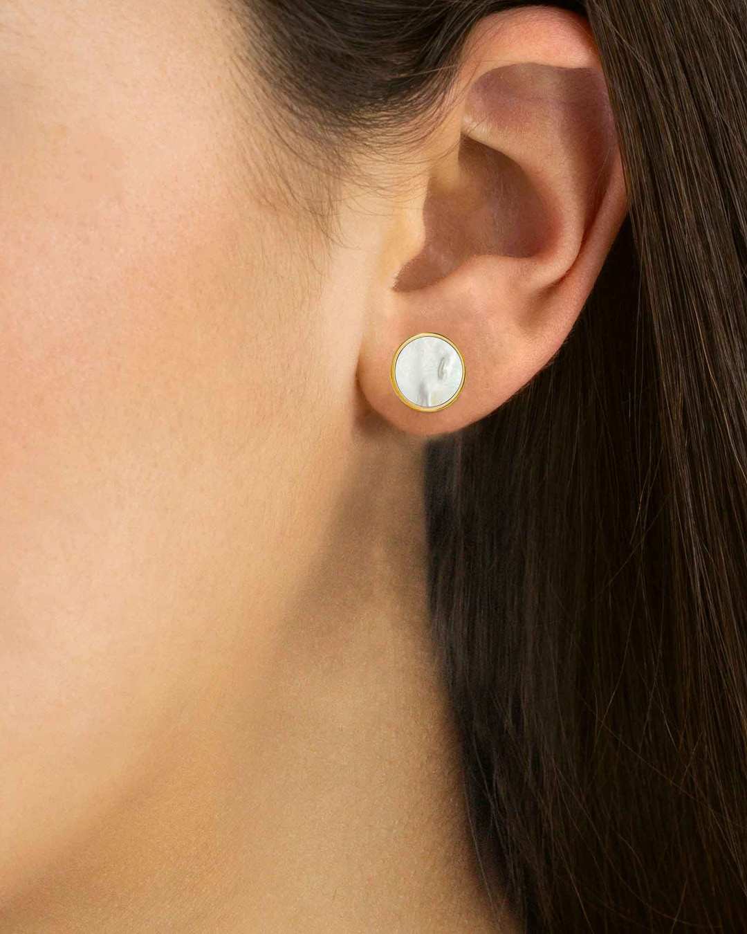 Protection Stone Mother Pearl Signature Stud Earrings, Gold