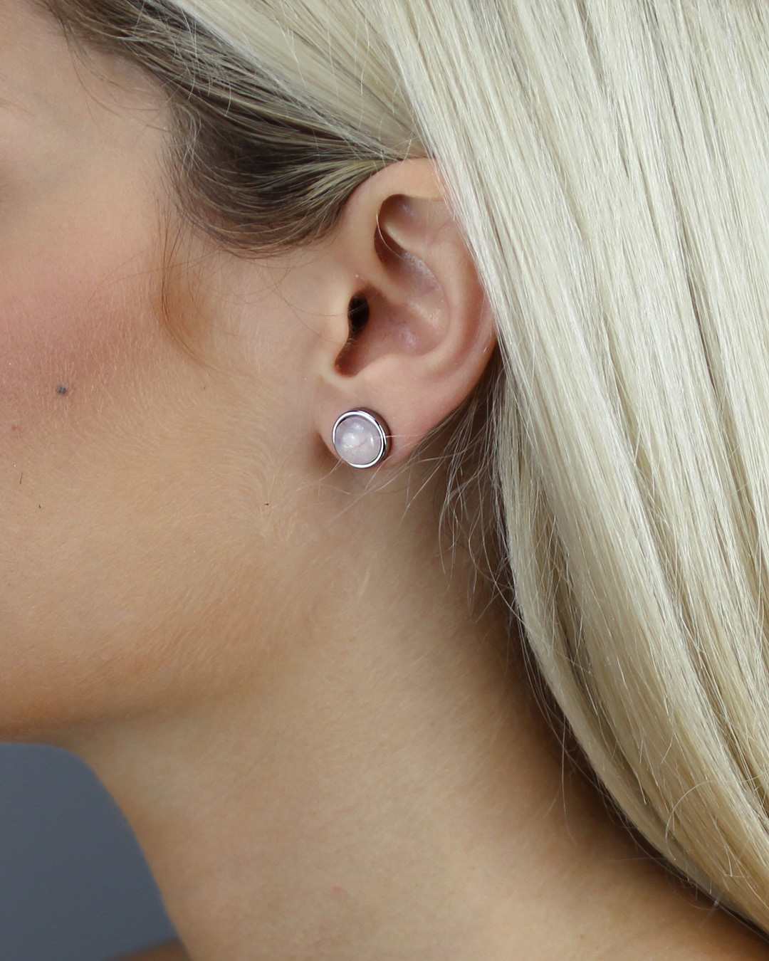 Kindness Stone Pink Quartz Signature Stud Earrings, Silver