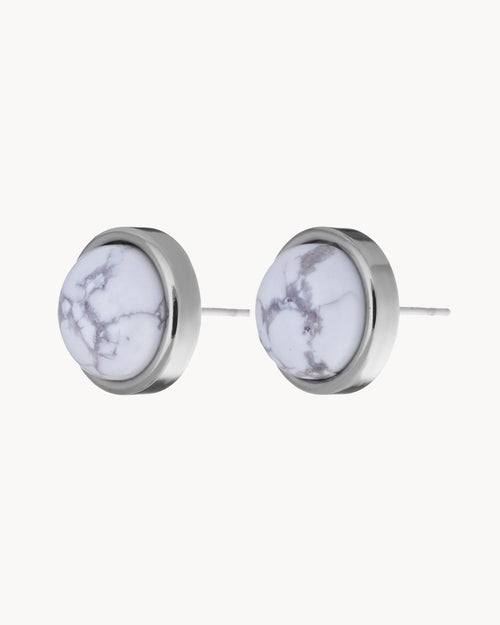 Ambition Stone White Howlite Signature Stud Earrings, Silver