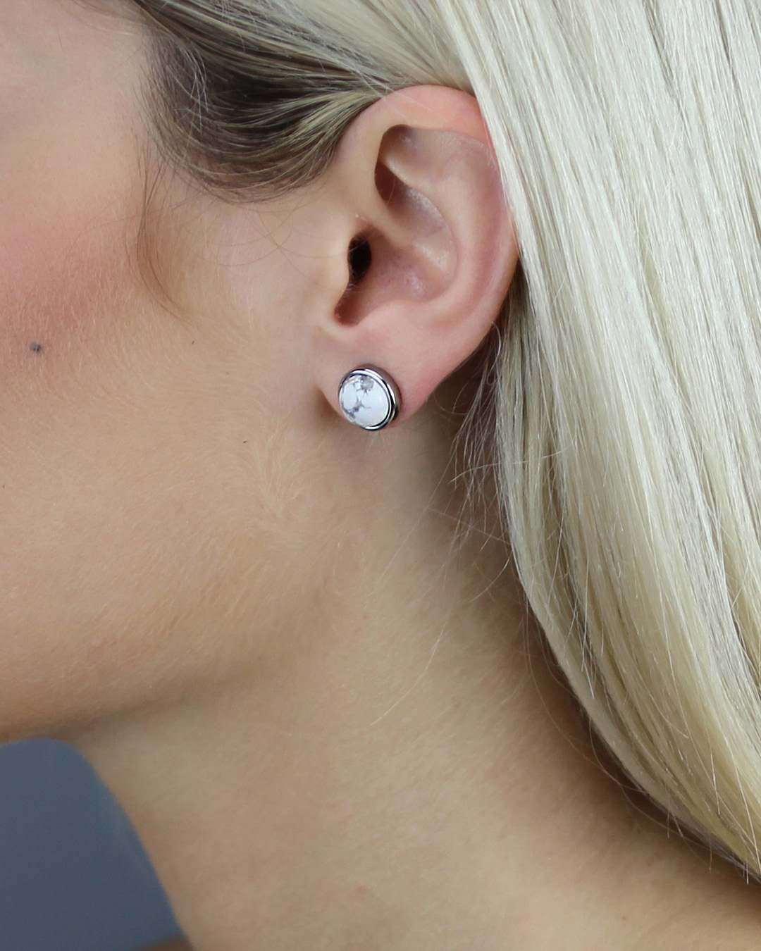 Ambition Stone White Howlite Signature Stud Earrings, Silver