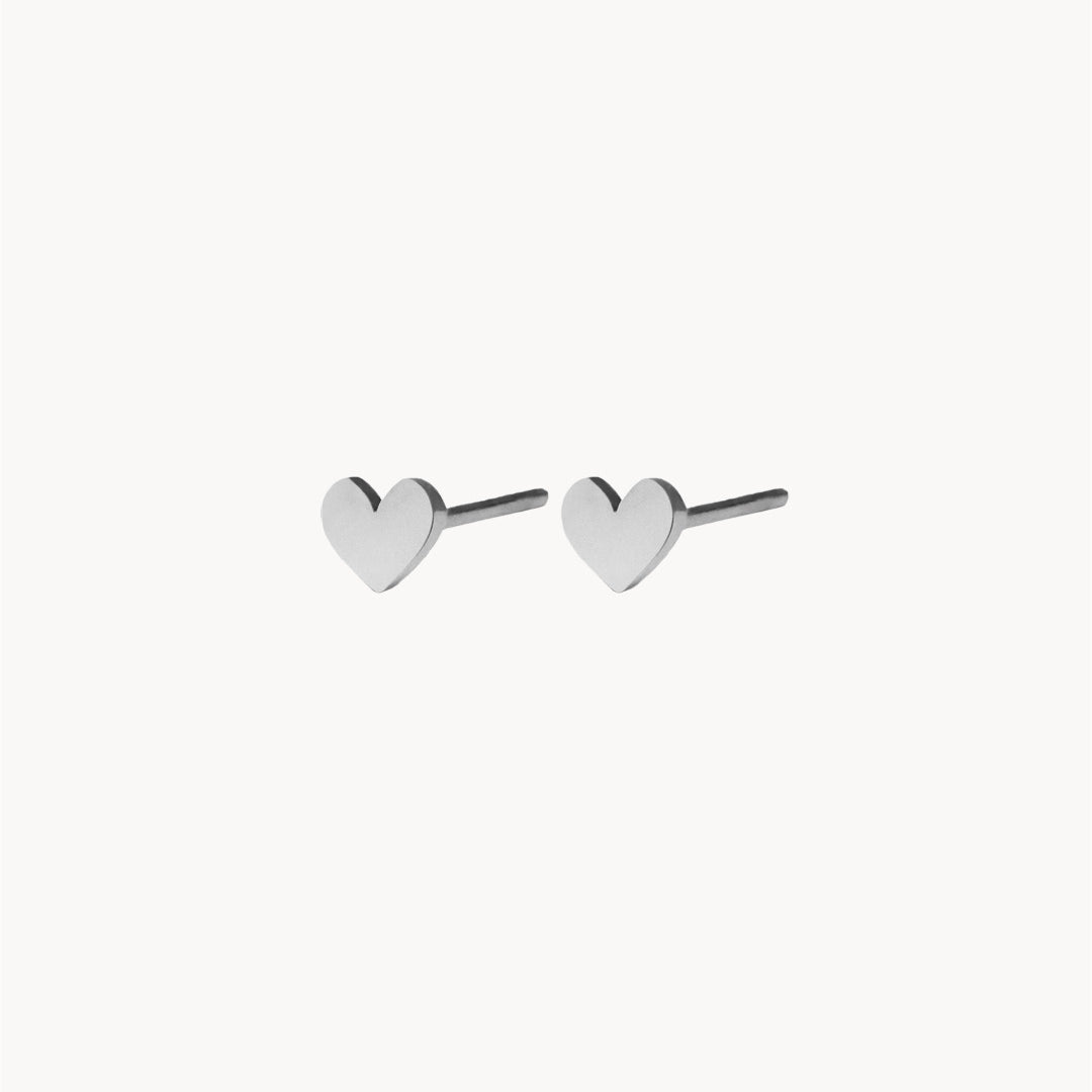 I Love. Dainty Stud Earrings, Silver