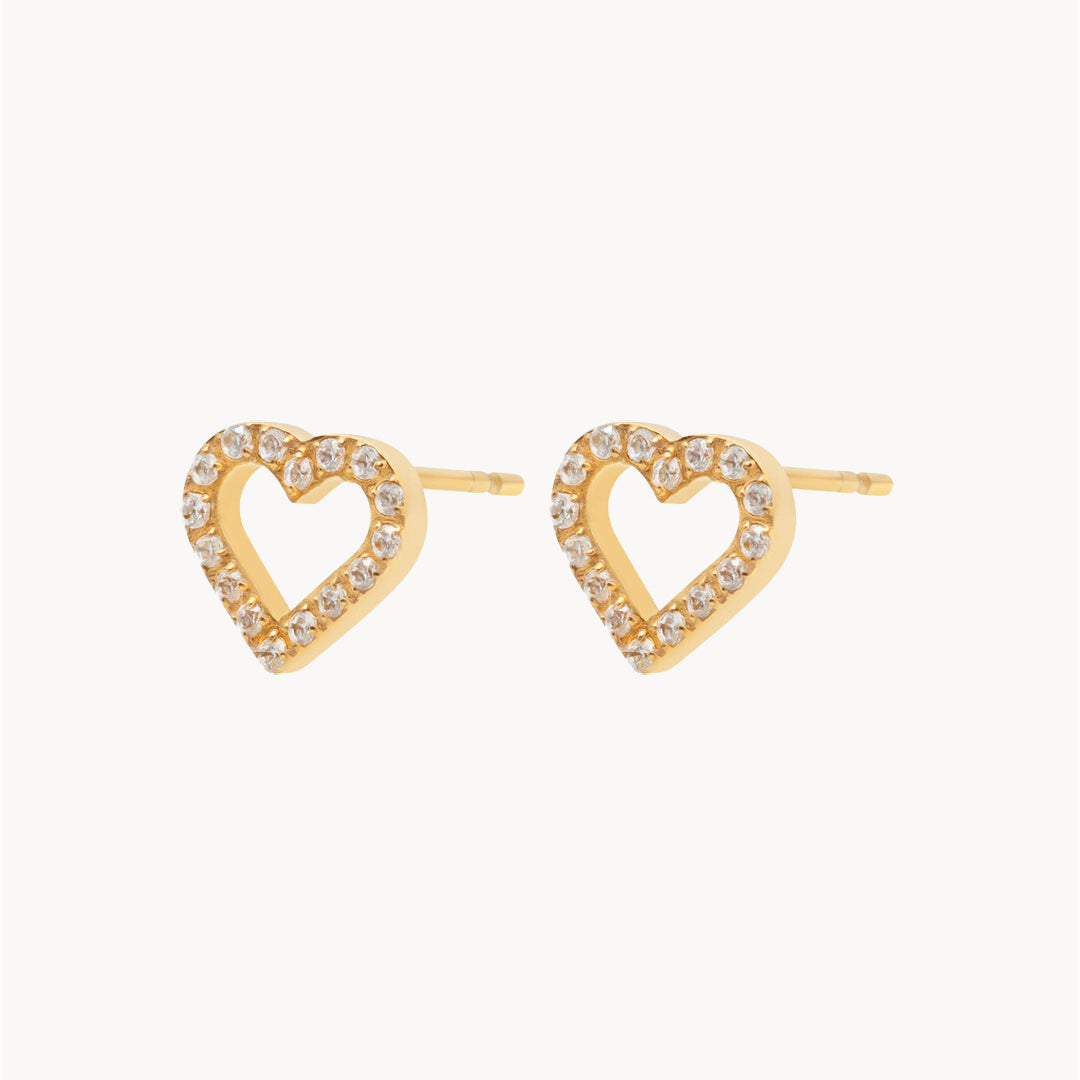 i Love. Dainty Zirconia Heart Stud Earrings, Gold