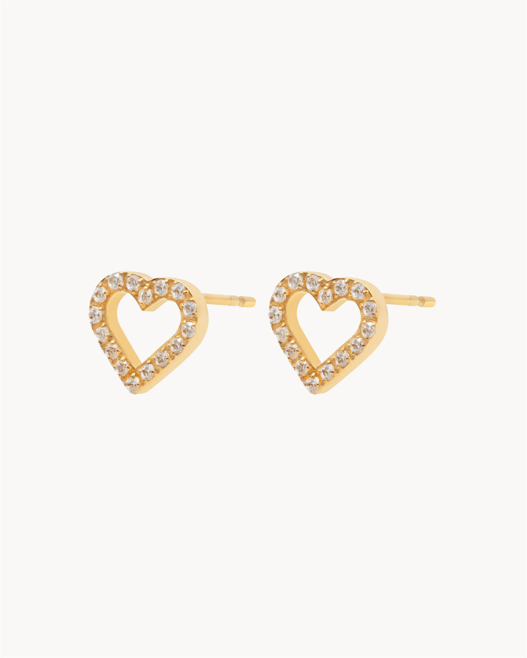 i Love. Dainty Zirconia Heart Stud Earrings, Gold