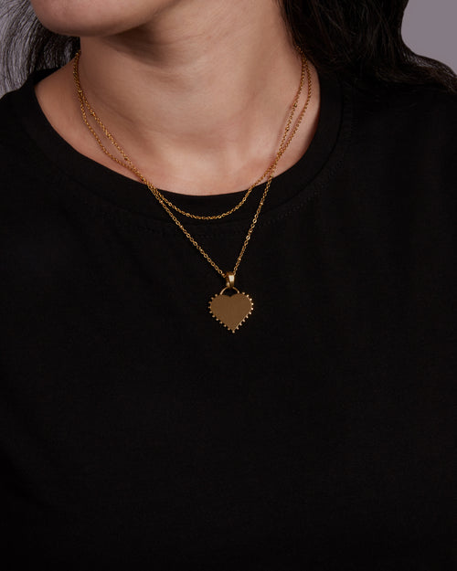 Nanna Studded Heart Engraved Pendant, Gold