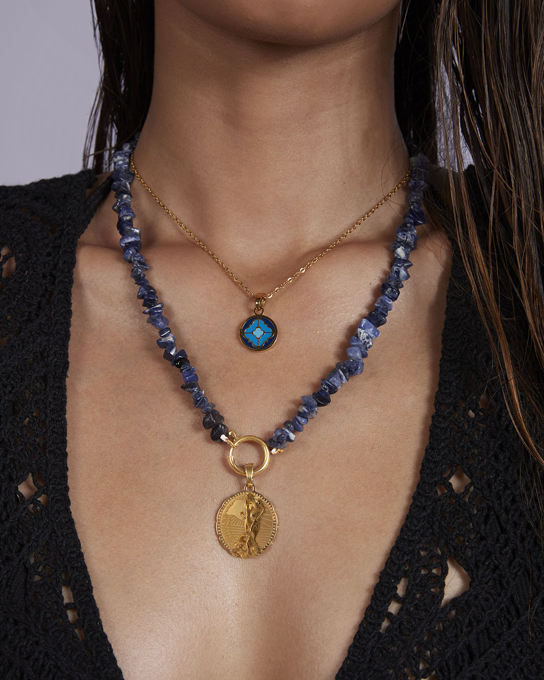 Positivity Stone Sodalite Mvintage Charm Chain, Gold
