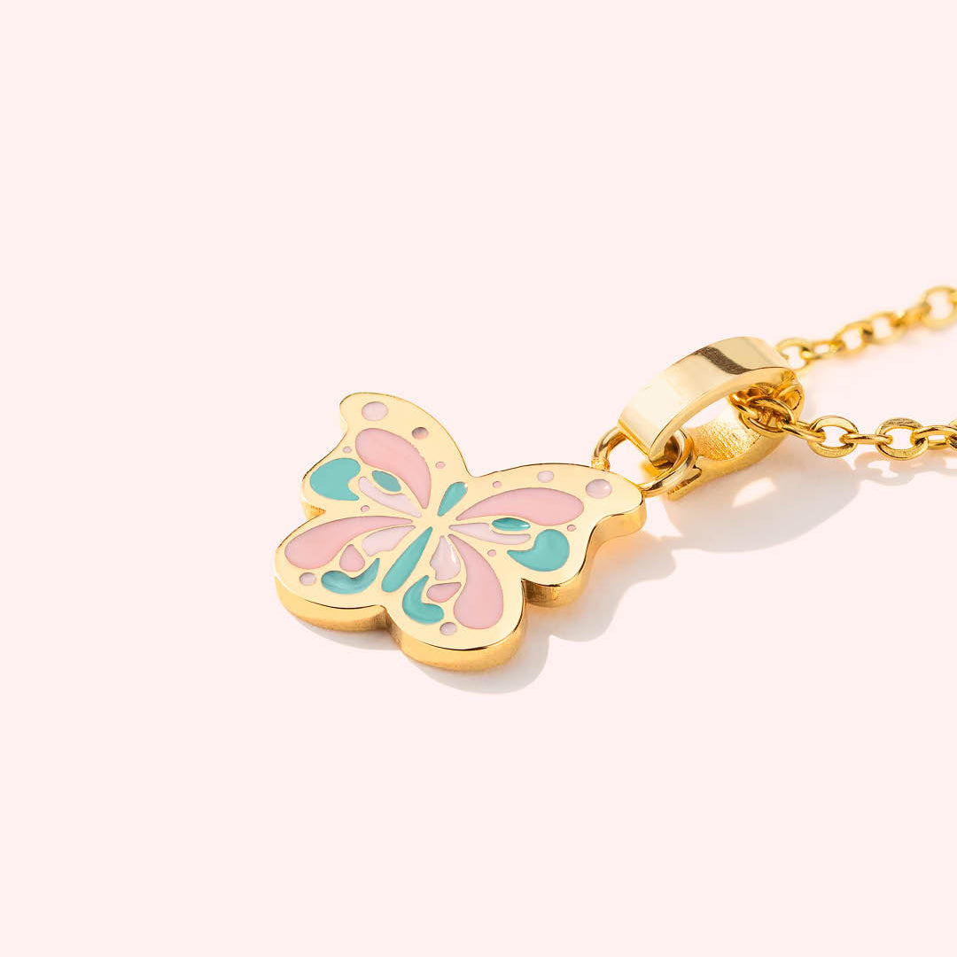 Joy Colourful Butterfly Birthday Necklace Set, Gold