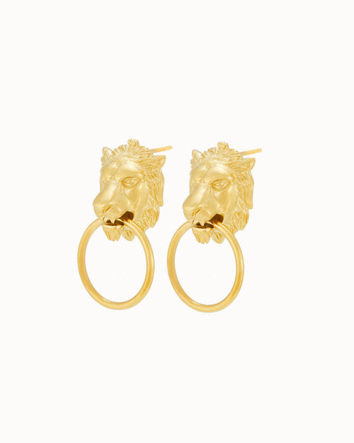 Lion Ħabbata Stud Earrings, Gold