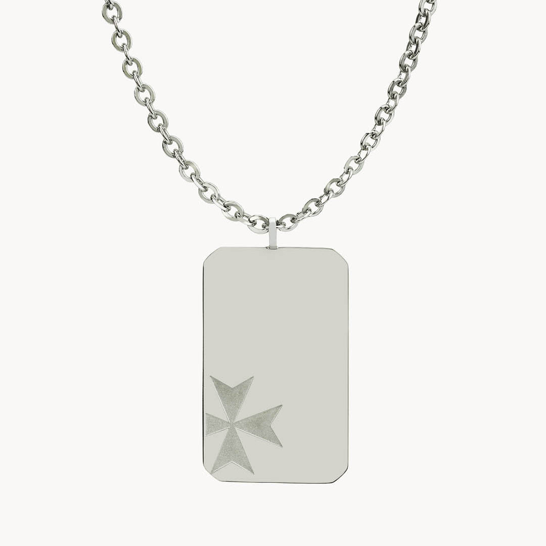 Il-Kavallier Maltese Cross Engravable Dog Tag Necklace, Silver