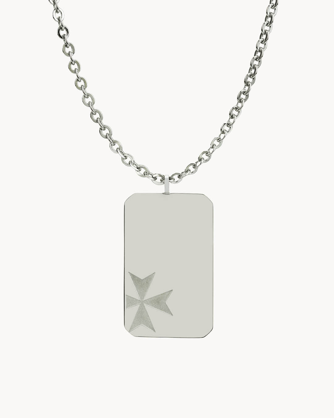 Il-Kavallier Maltese Cross Engravable Dog Tag Necklace, Silver