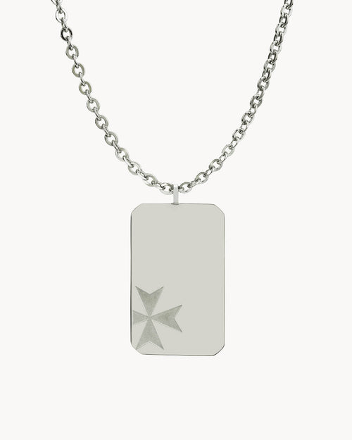Il-Kavallier Maltese Cross Engravable Dog Tag Necklace, Silver