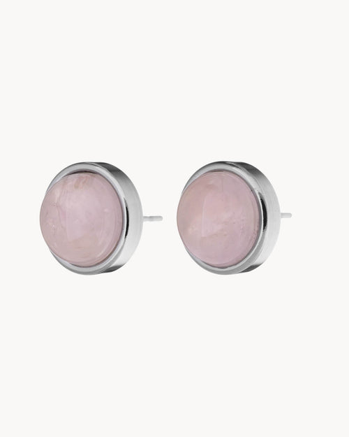 Kindness Stone Pink Quartz Signature Stud Earrings, Silver