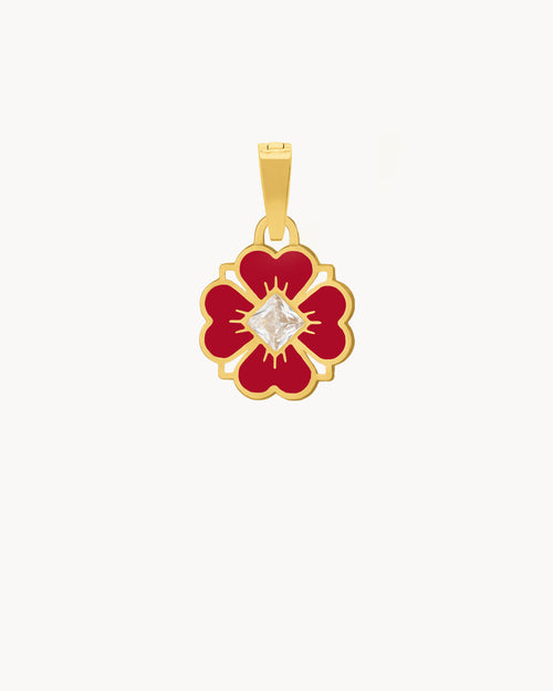 Dainty Lucky Love Red Flower Pendant, Gold