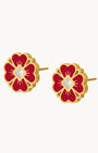Lucky Love Red Flower Stud Earrings, Gold