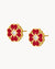 Lucky Love Red Flower Stud Earrings, Gold