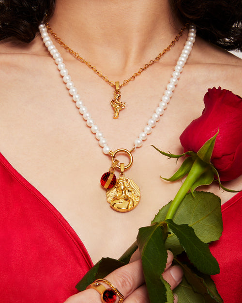Set di collana di perle Venere Cupido, oro