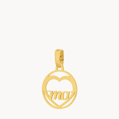 “Ma” Dainty Heart Hollow Pendant, Gold