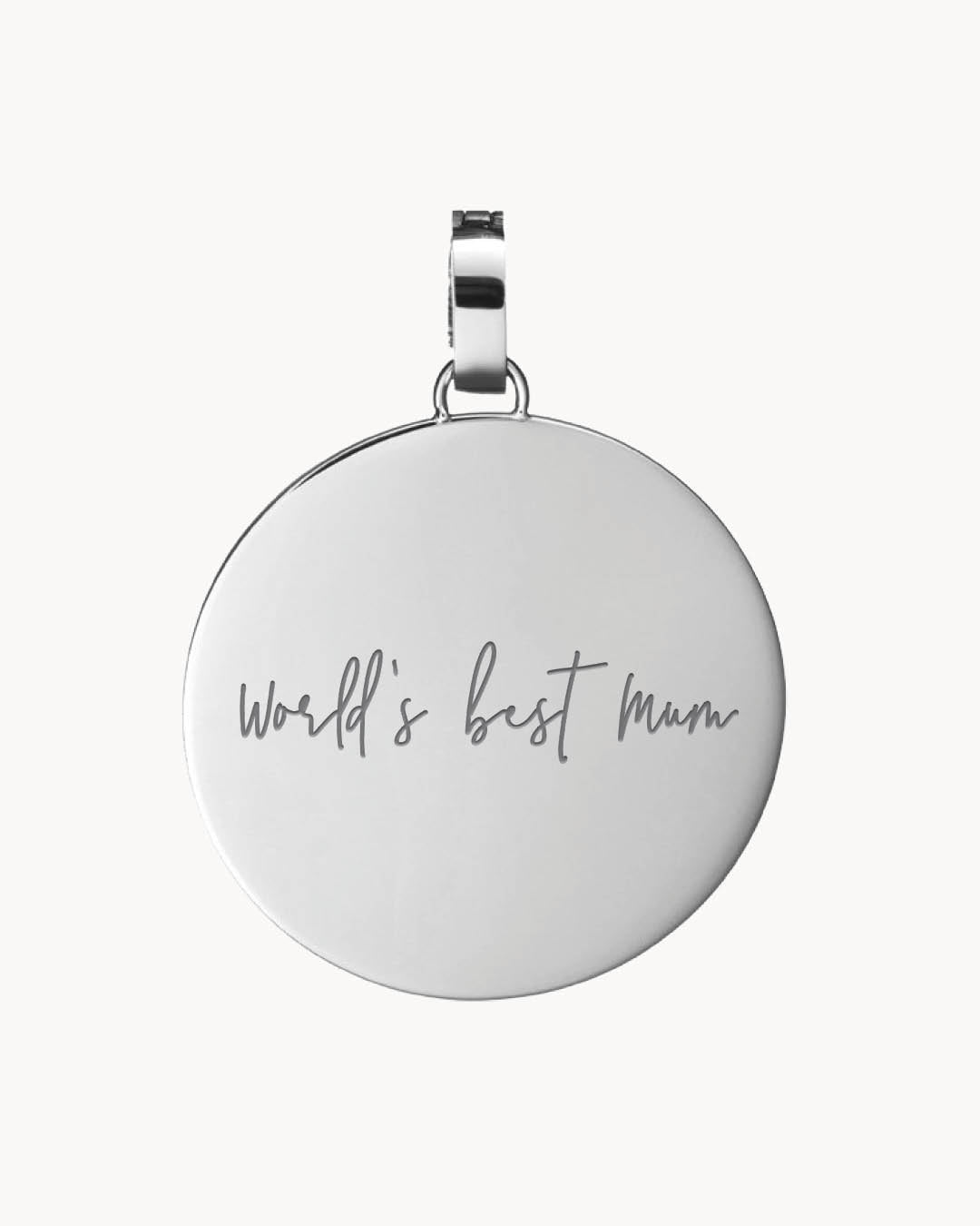 Mum Medium Disc Engraved Pendant, Silver