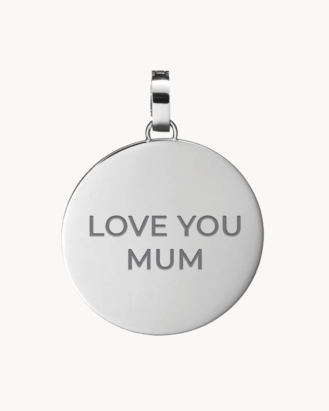 Mum Medium Disc Engraved Pendant, Silver