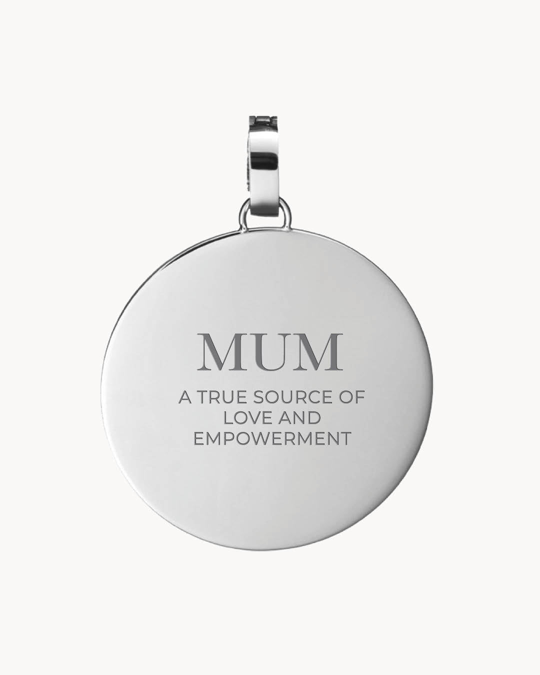 Mum Medium Disc Engraved Pendant, Silver