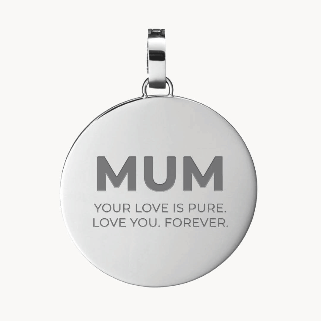Mum Medium Disc Engraved Pendant, Silver