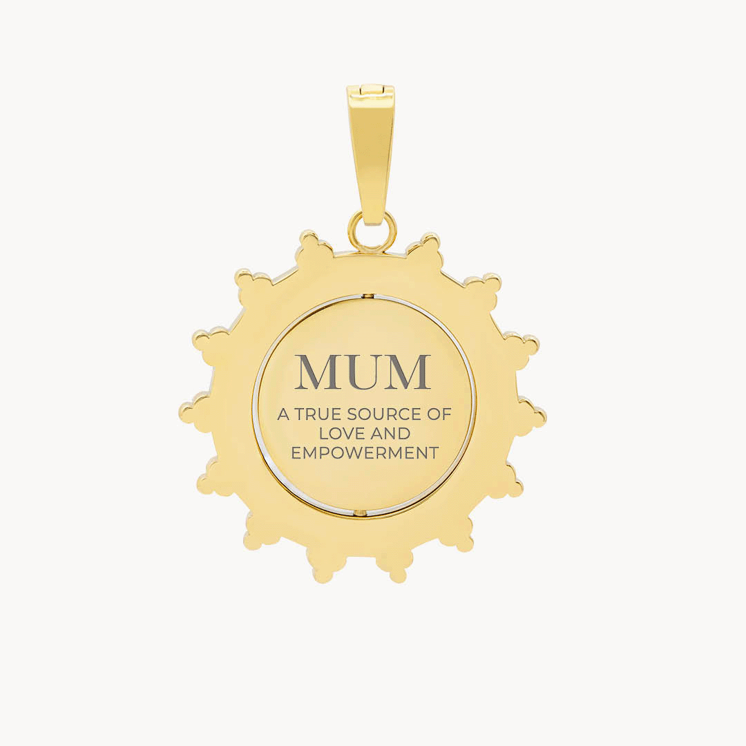 Mum Sun Spin Engraved Pendant, Gold